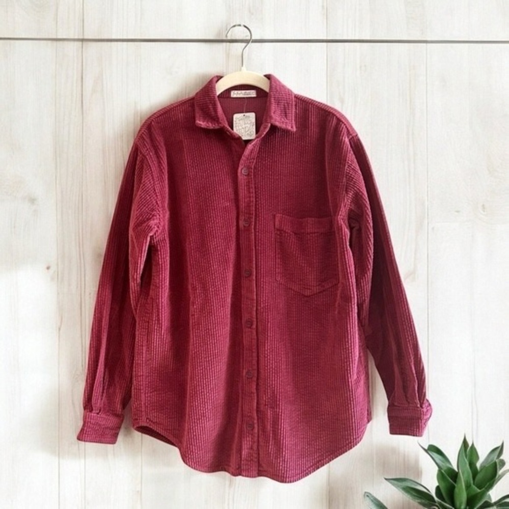 Free People Burgundy Corduroy Button Down Shirt